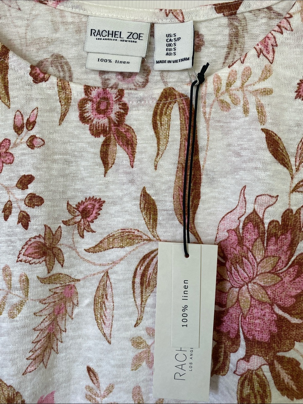 Rachel Zoe Cream Floral Short Sleeve Tunic with Pink & Brown Print - Picture 2 of 5
